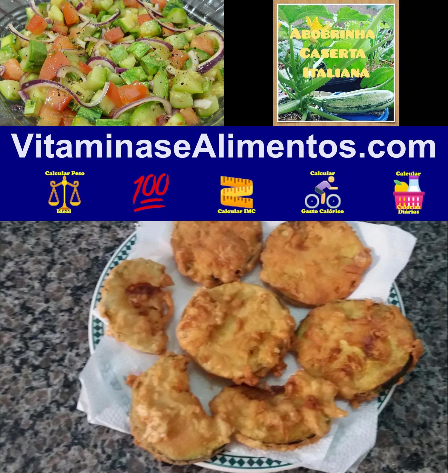 Valor Nutricional Abobrinha italiana com casca à milanesa com sal