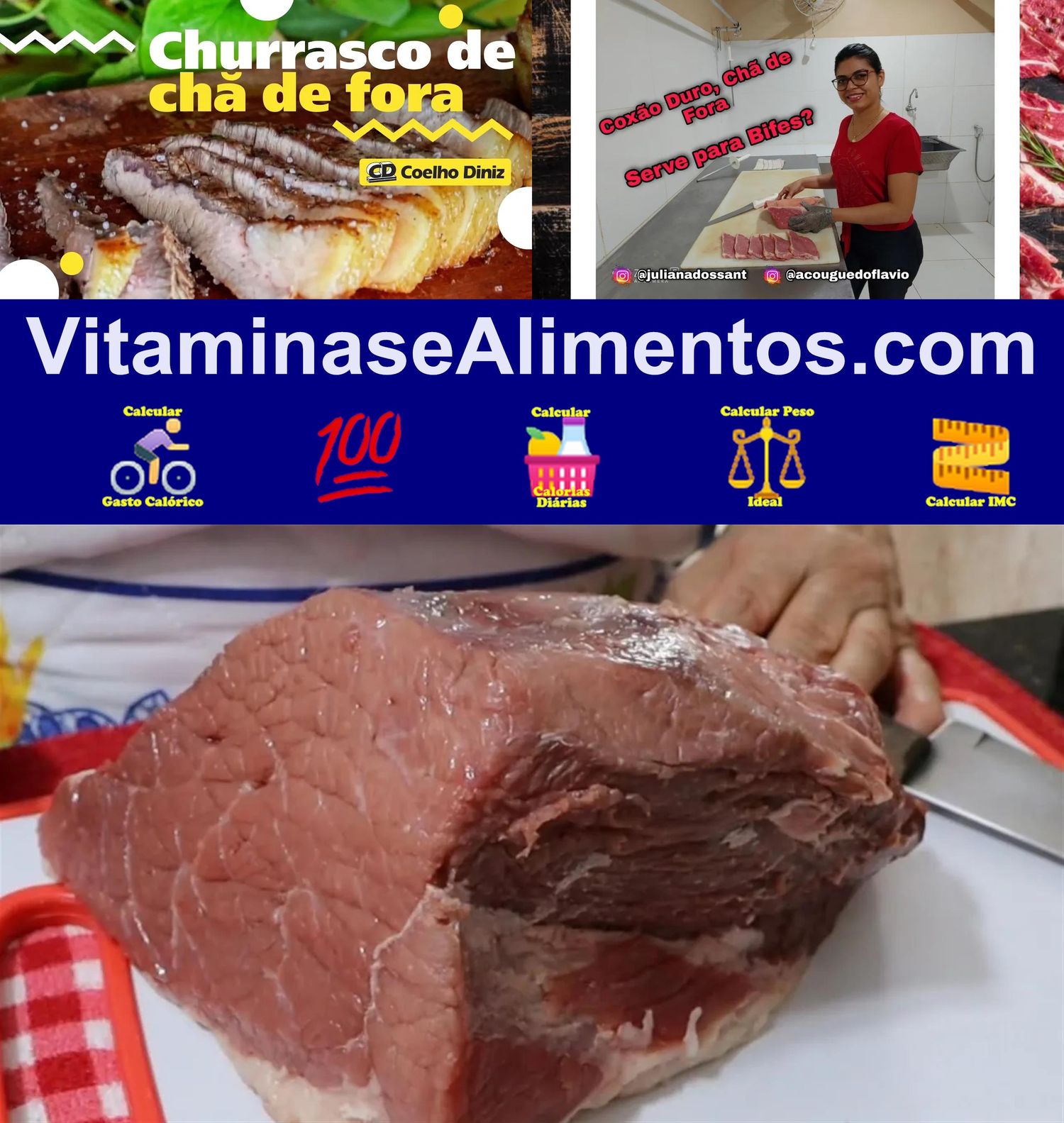 Valor Nutricional Carne boi sem gordura coxão duro (chã de fora) cozida sem sal