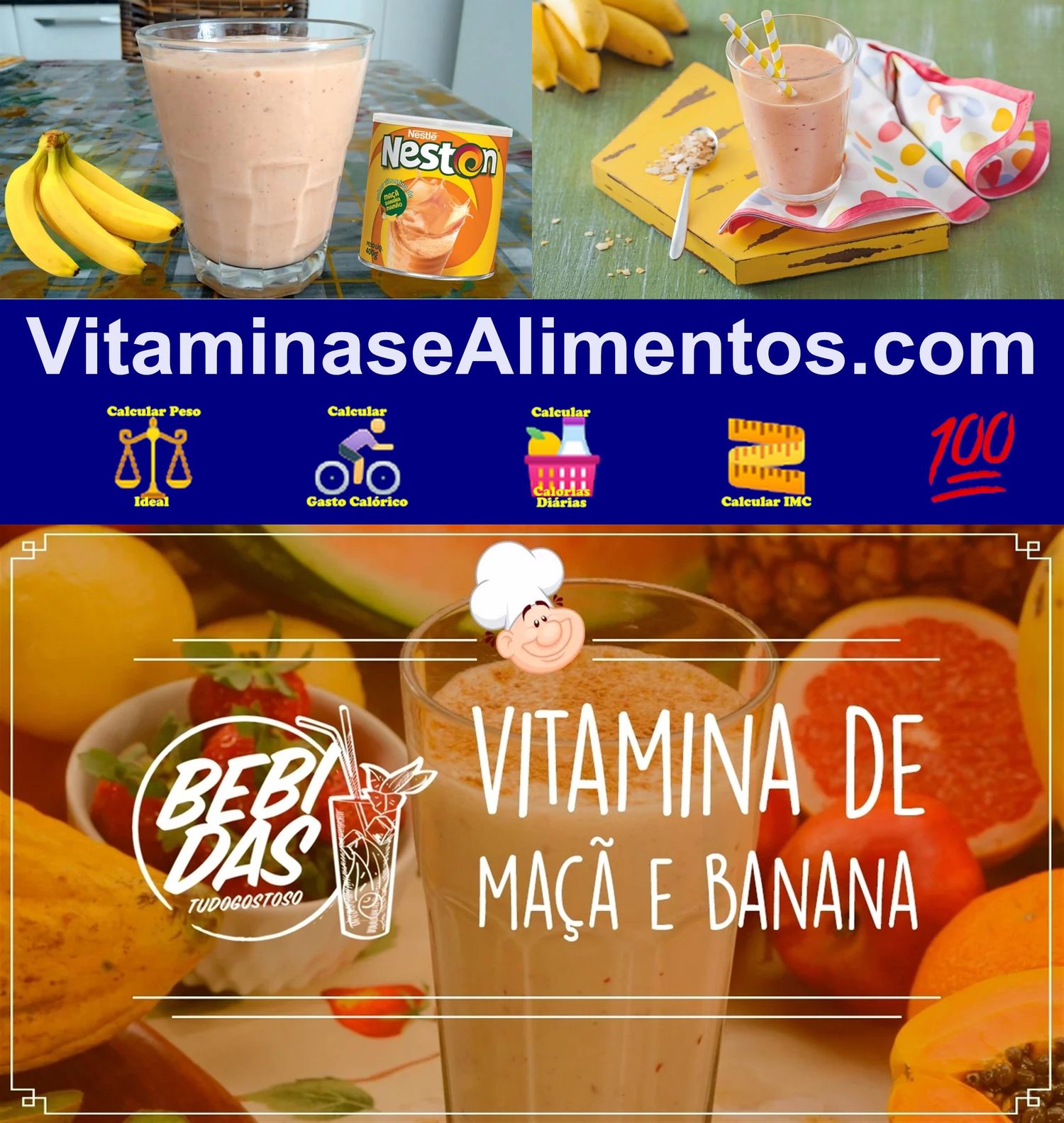 Valor Nutricional Cereais farinha maçã/banana/mamão vitamina Neston