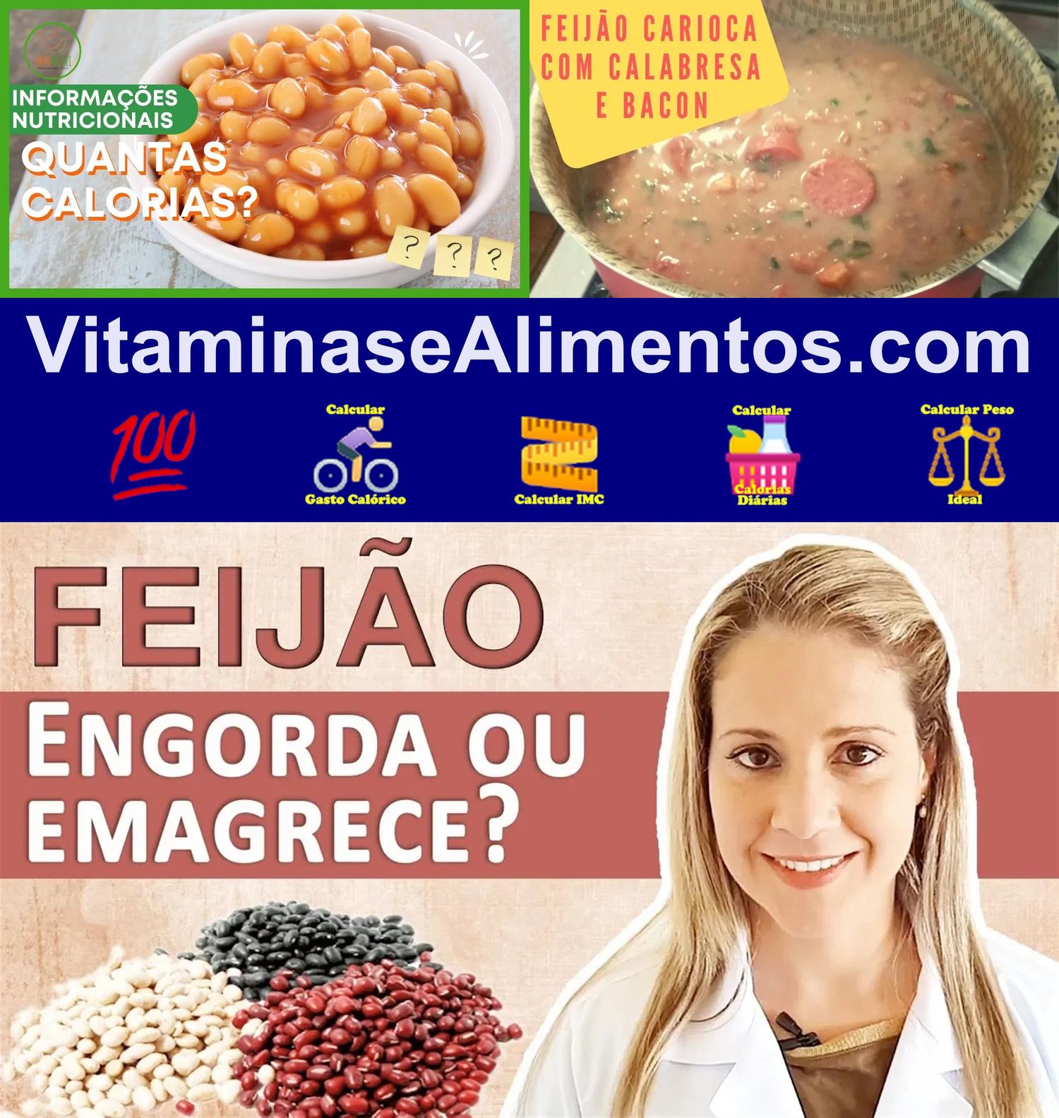 Valor Nutricional Feijão carioca cozido (50% grão e 50% caldo) sem sal e temperos