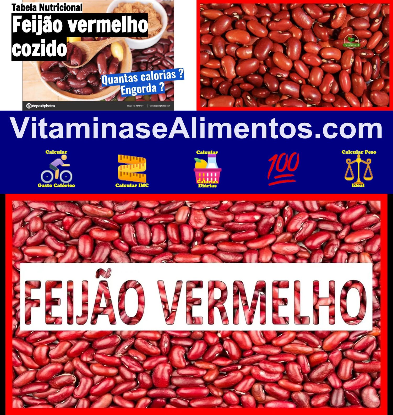 Valor Nutricional Feijão vermelho cozido