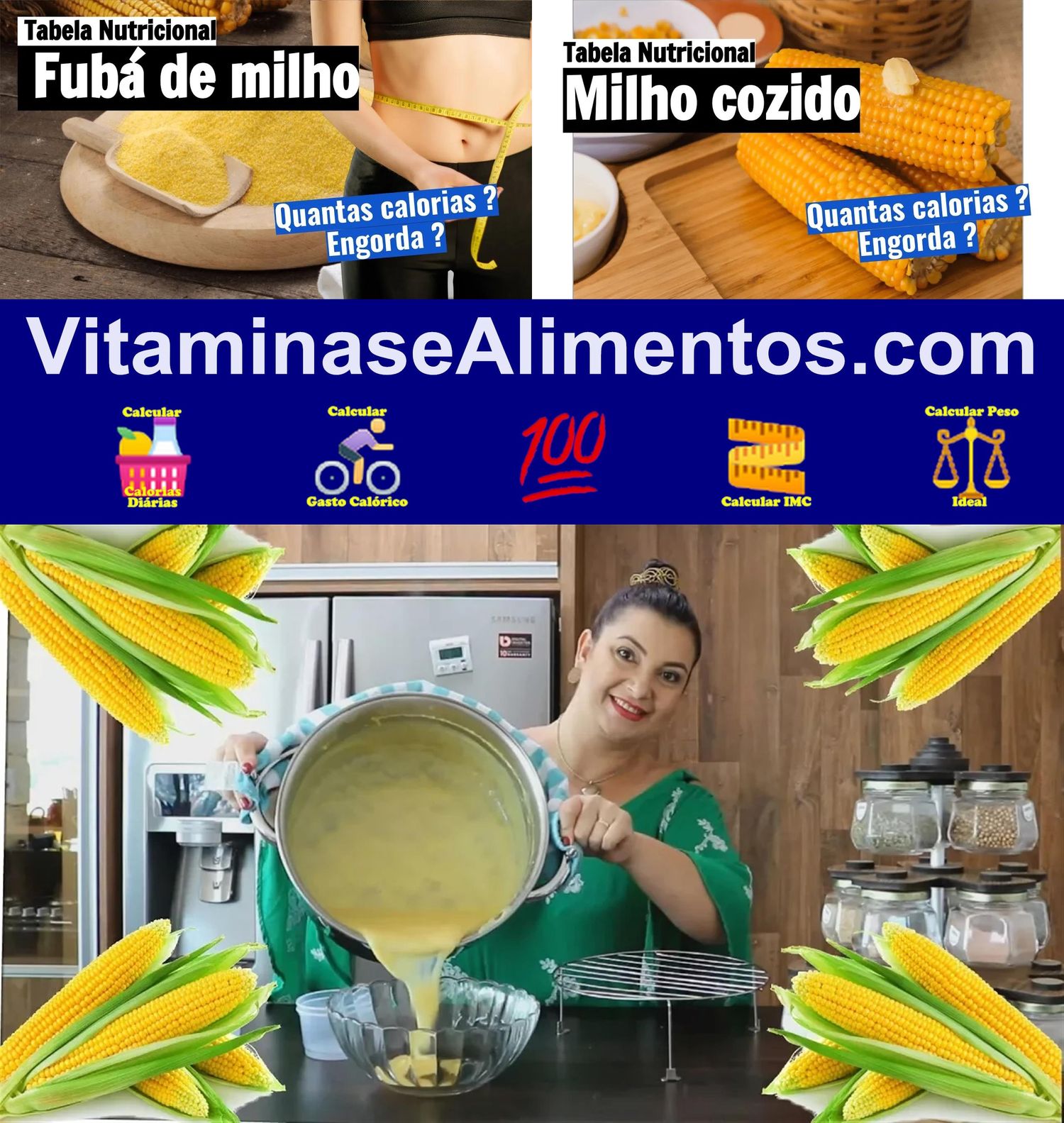 Valor Nutricional Milho verde grão enlatado drenado (média diferentes marca)