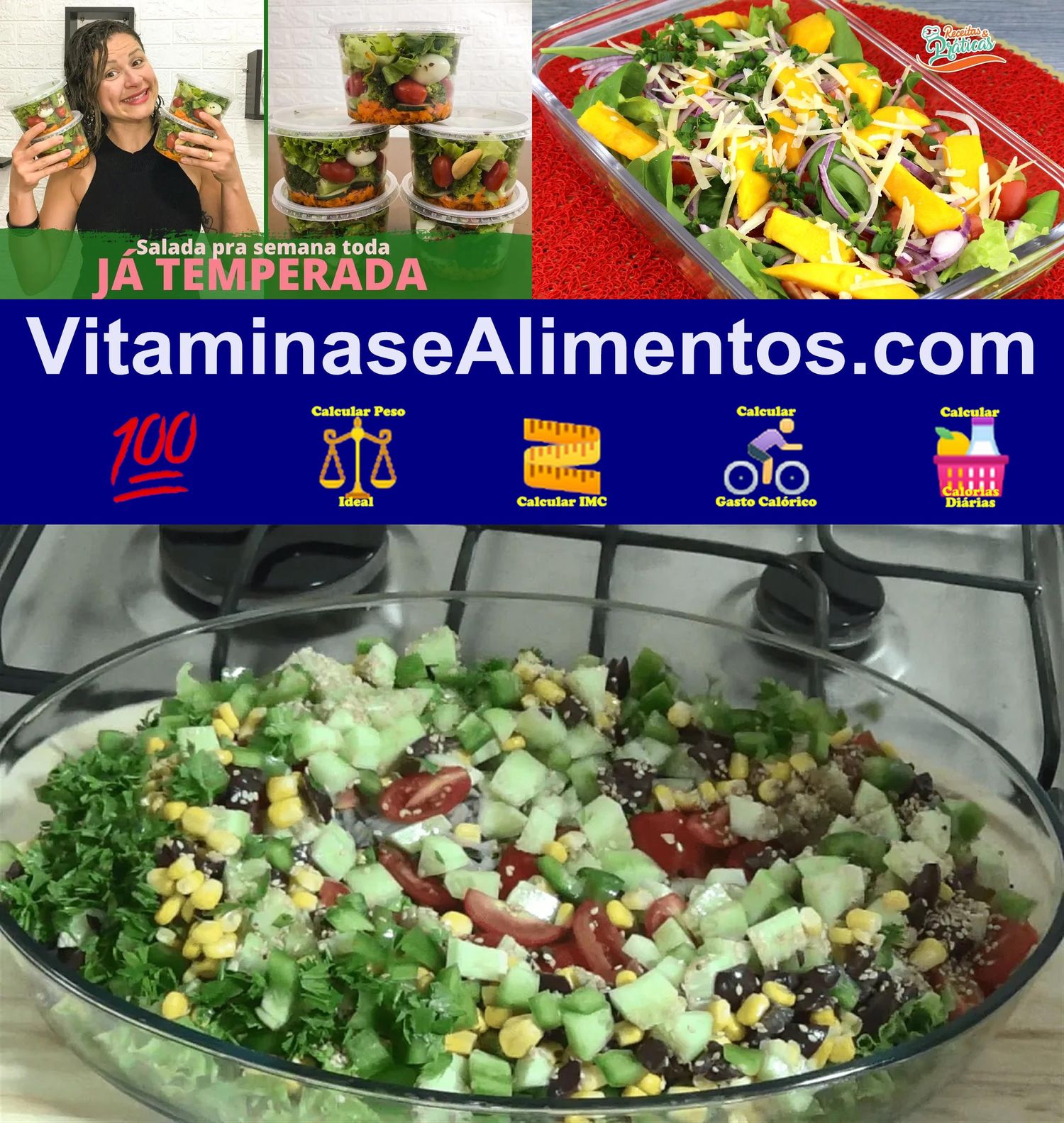 Valor Nutricional Salada vegetais e frutas – alface lisa alface roxa rúcula pepino uva Itália sem óleo sem sal