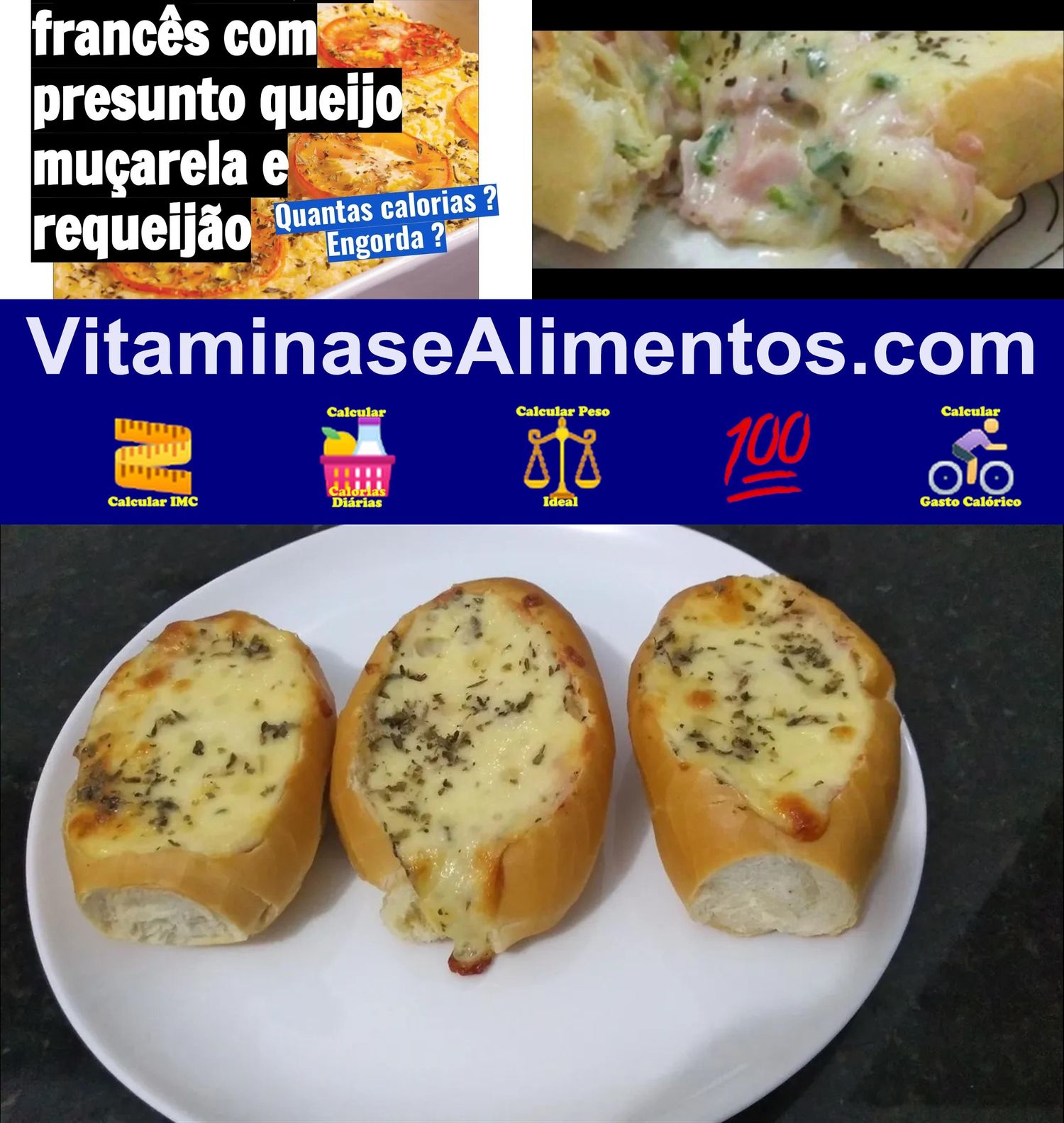 Valor Nutricional Sanduíche pão francês com presunto e queijo muçarela